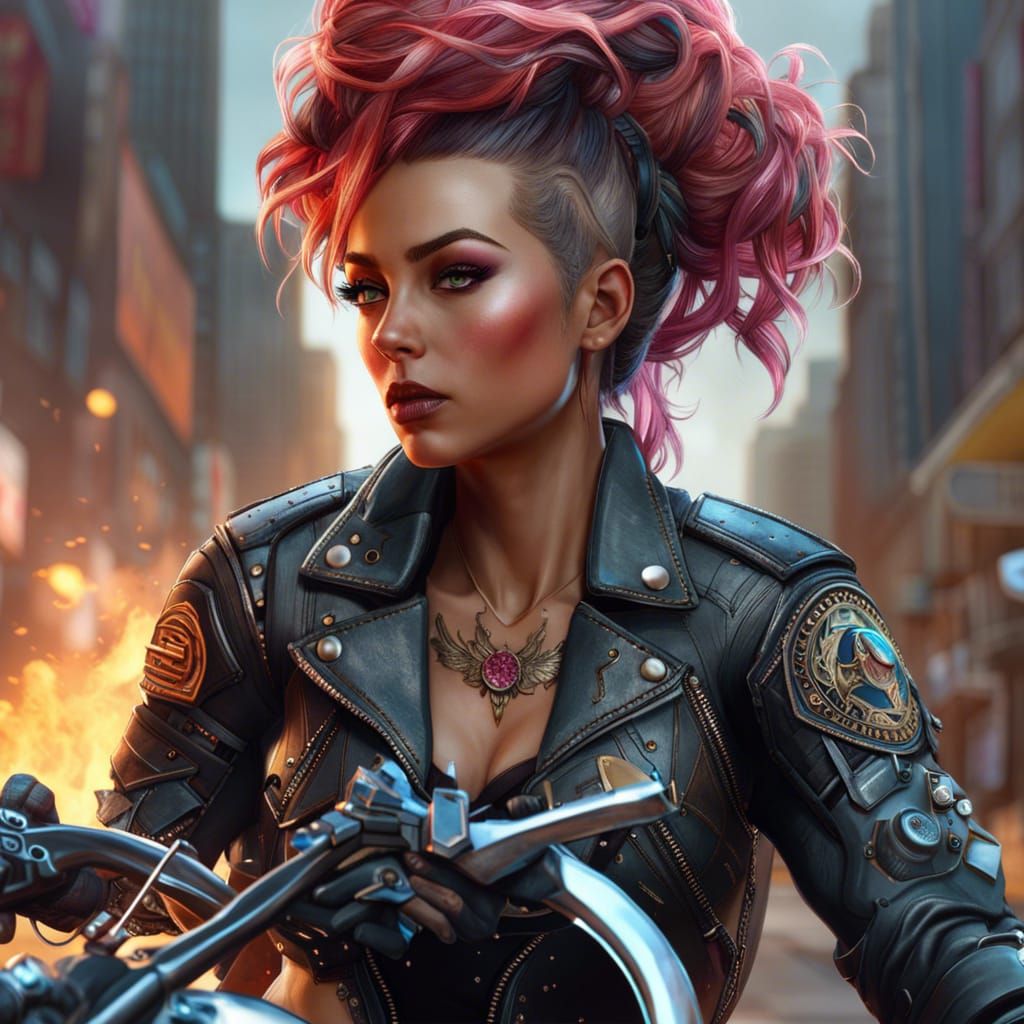 Badass Biker Babe: Detailed 3D Digital Art