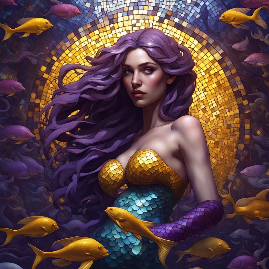 Mermaid Mosaic in Dark Fantasy Style
