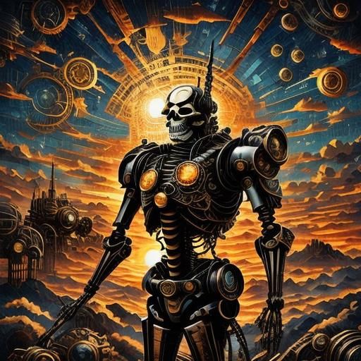 Steampunk Skeleton in a Tile Mosaic