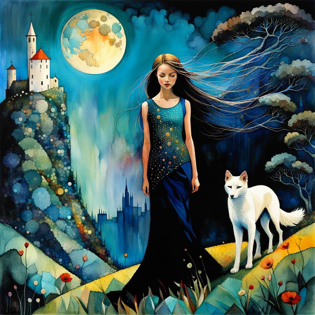 Girl on Windy Hill, Art Brut Illustration