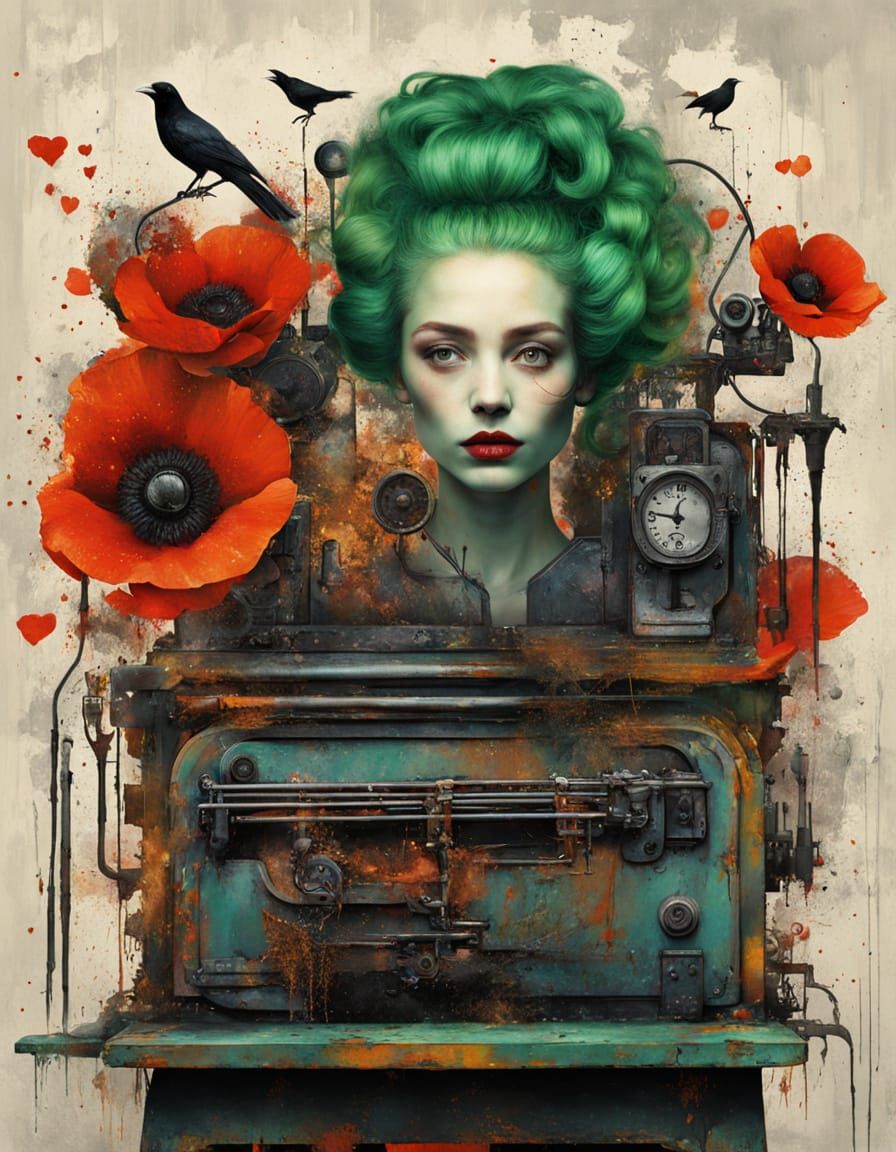 Surreal Toast Machine Scene in Dystopian Elegance