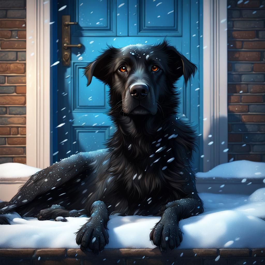 Touching Scene: Death Comforts Dog in Snow