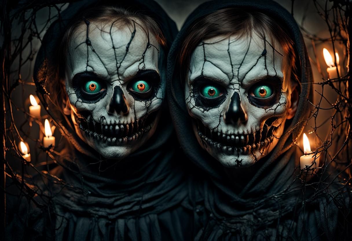 Terrifying Twins Portrait in Dark Fantasy Style