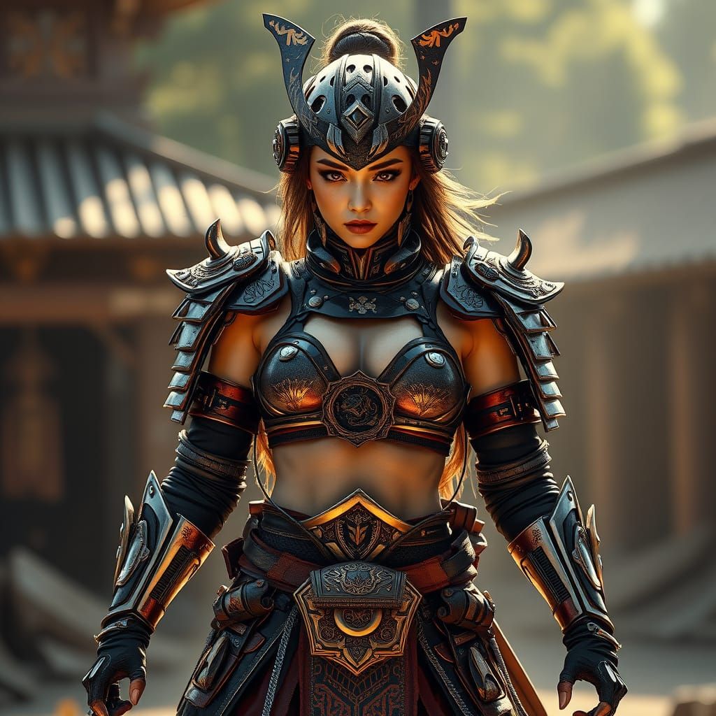 Cybernetic Samurai Stands Defiant in Sunlight