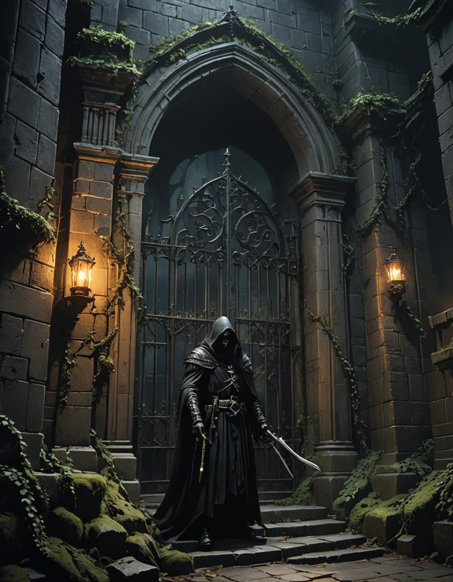 Gothic Grim Reaper at Fortress Entrance
