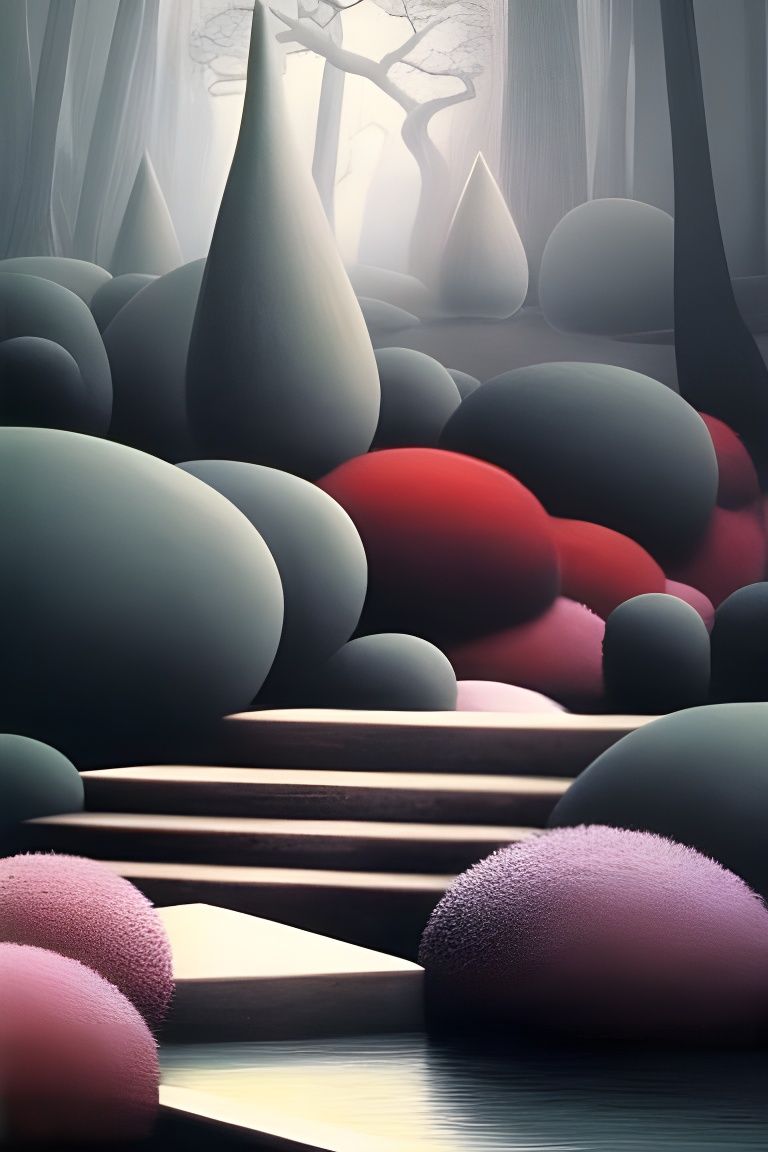 Zen Garden with Stone Path, Beksiński Style