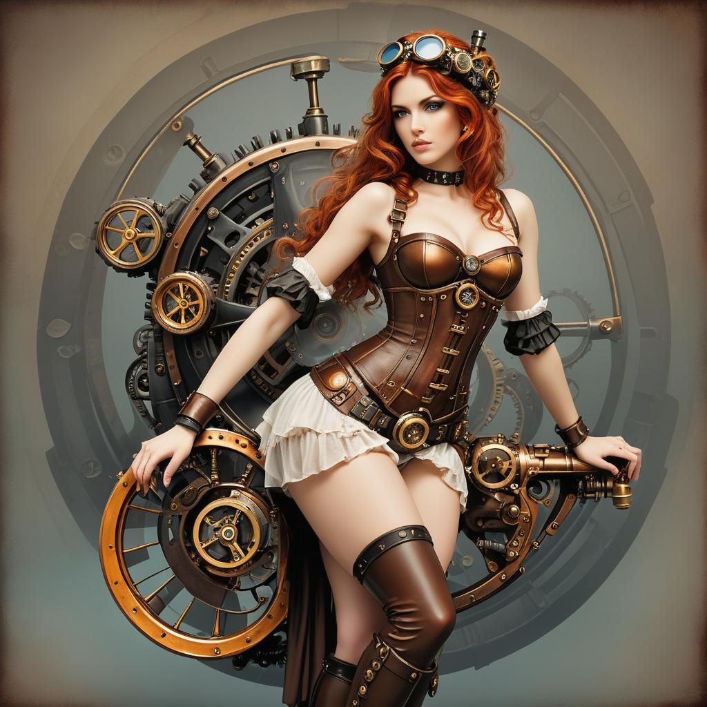 Aphrodite in Steampunk Style with Engine
