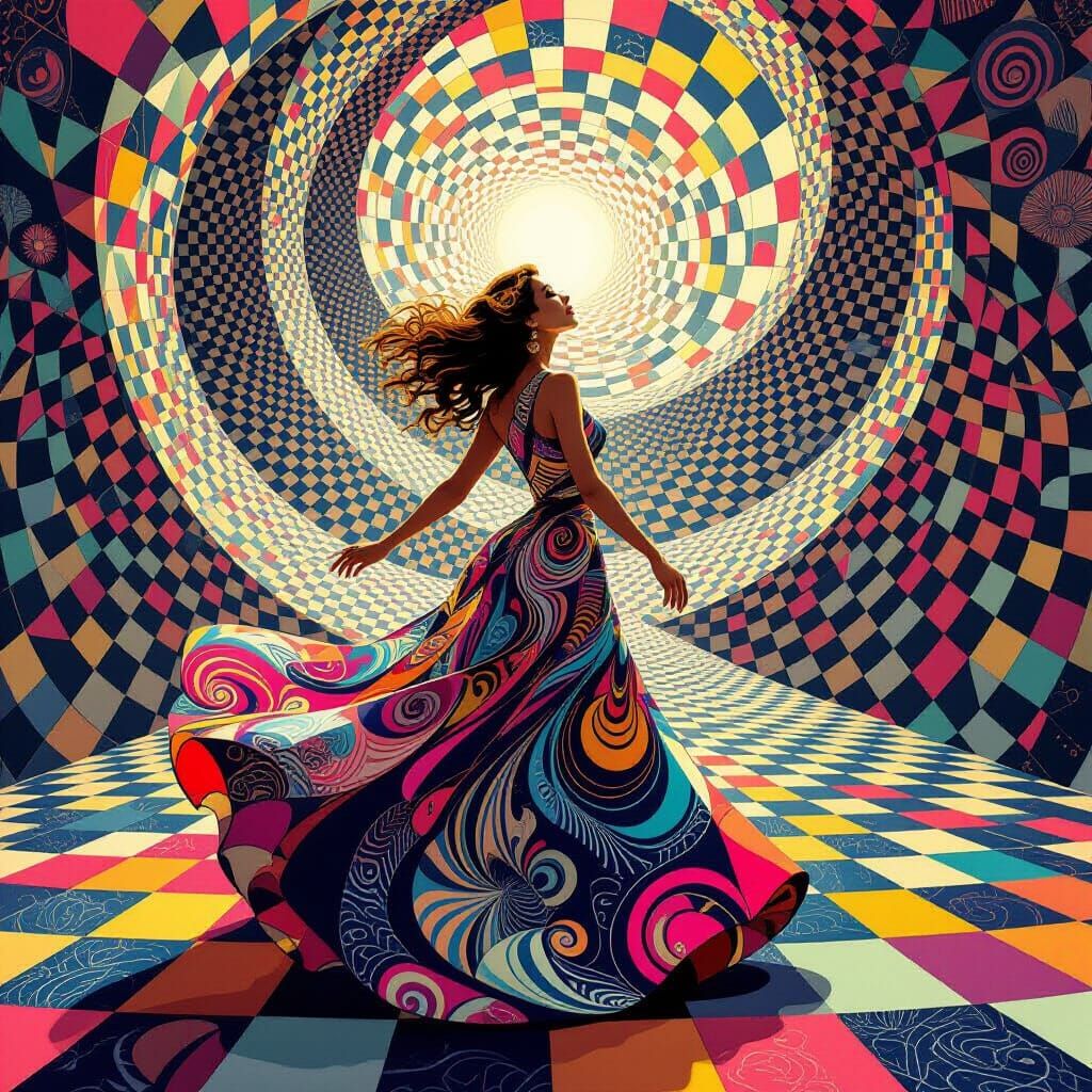 Dreamlike Woman in Impossible Geometry, Futuristic Art