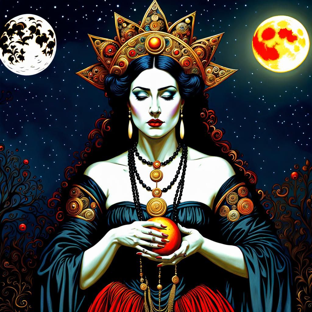 Gothic Goddess in Sinister Moonlight, Hyperdetailed Horror