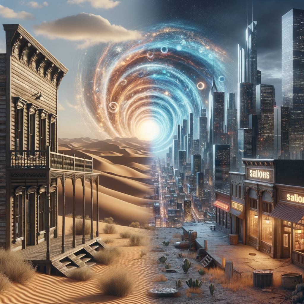 Contrasting Worlds: Old West Meets Futuristic City