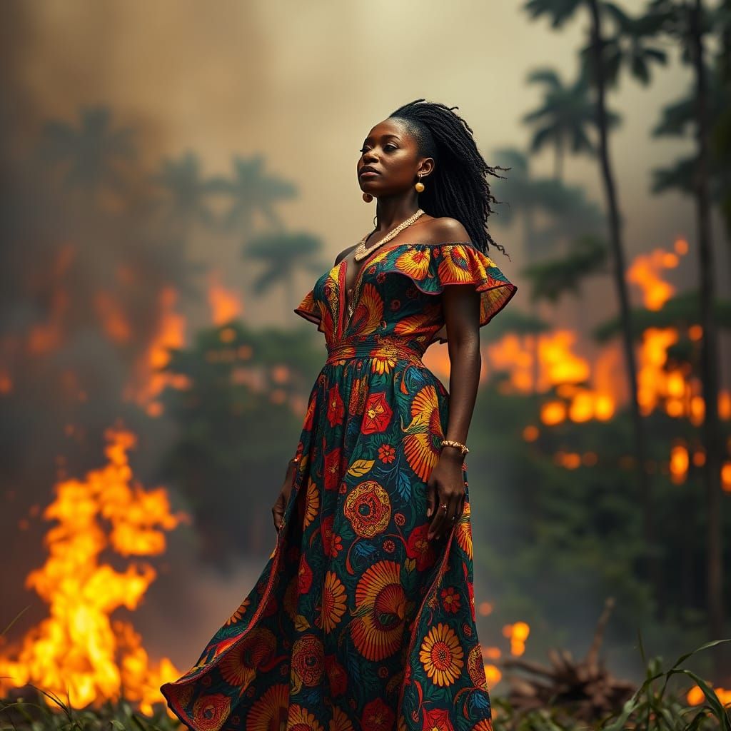 Brazilian Woman in Burning Amazon Rainforest
