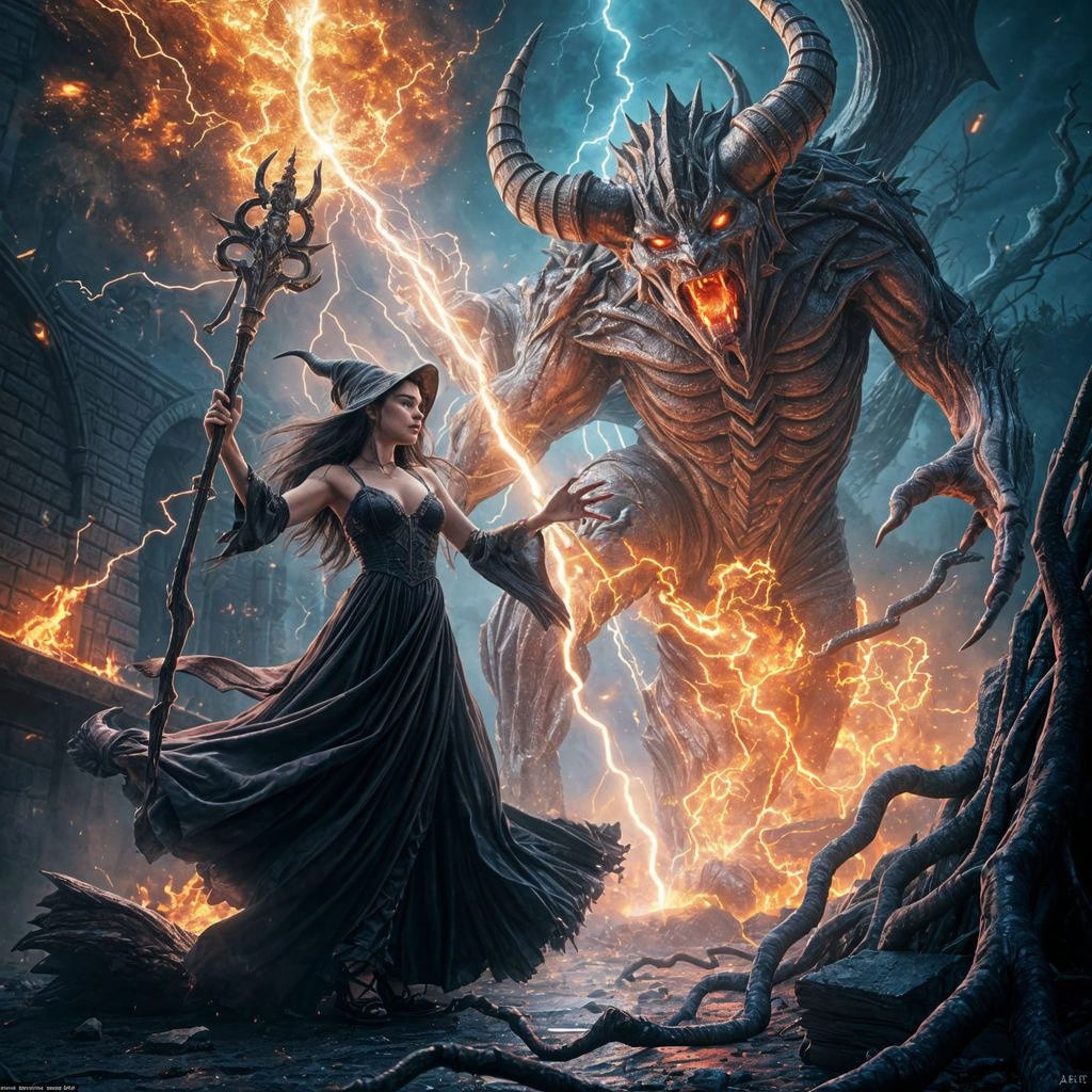 Epic Witch Battles Brutal Demon in a Blazing Storm