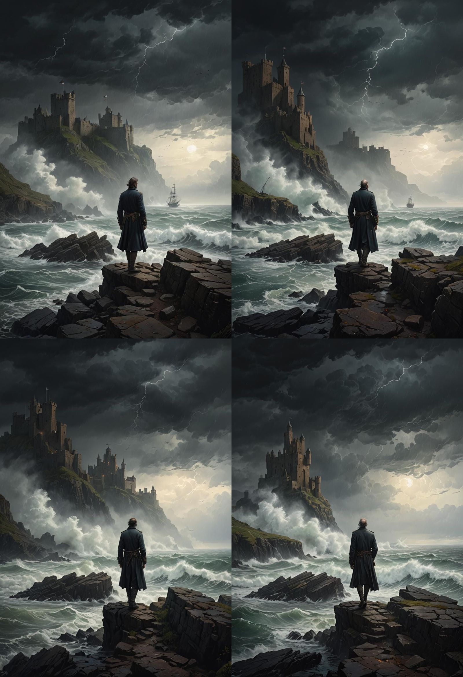 Coastal Castle Ruins in Stormy Seas