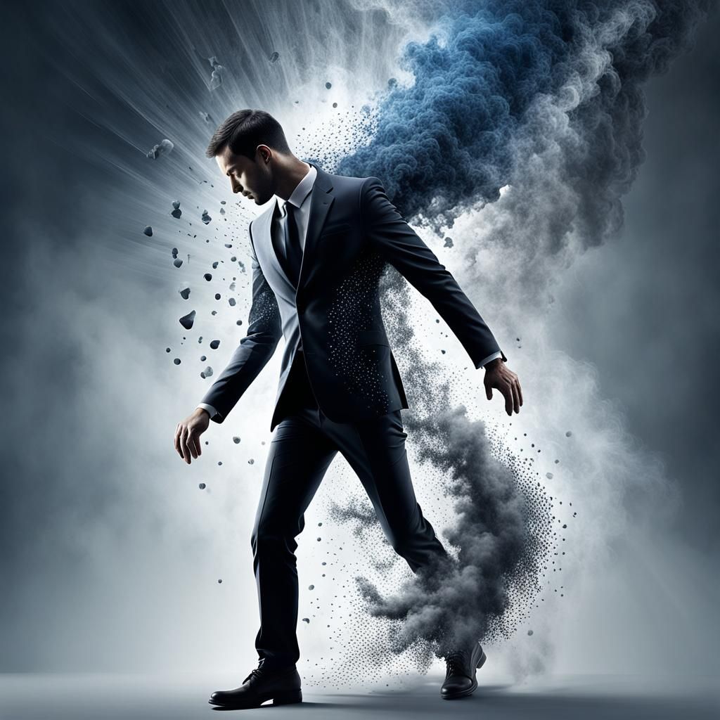 Abstract Man Dissolving Into Smoke: Digital Art