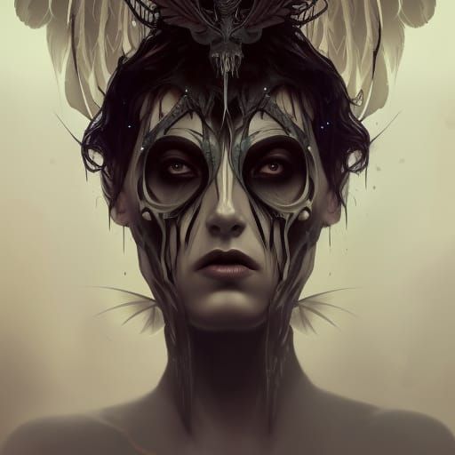 Gothic Angel of Death Portrait in Art Nouveau Style