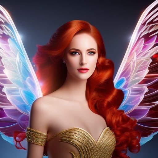 Aphrodite Nymph with Red Hair and Wings
