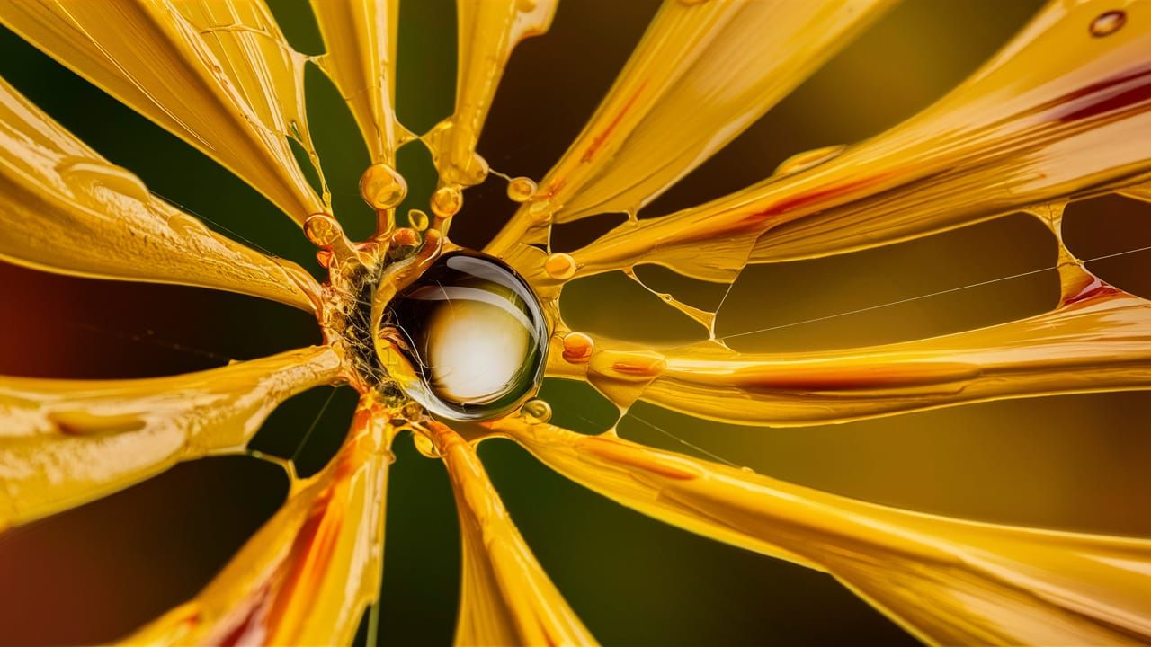Dewdrop on Spiderweb: Macrophotography in Impasto Style