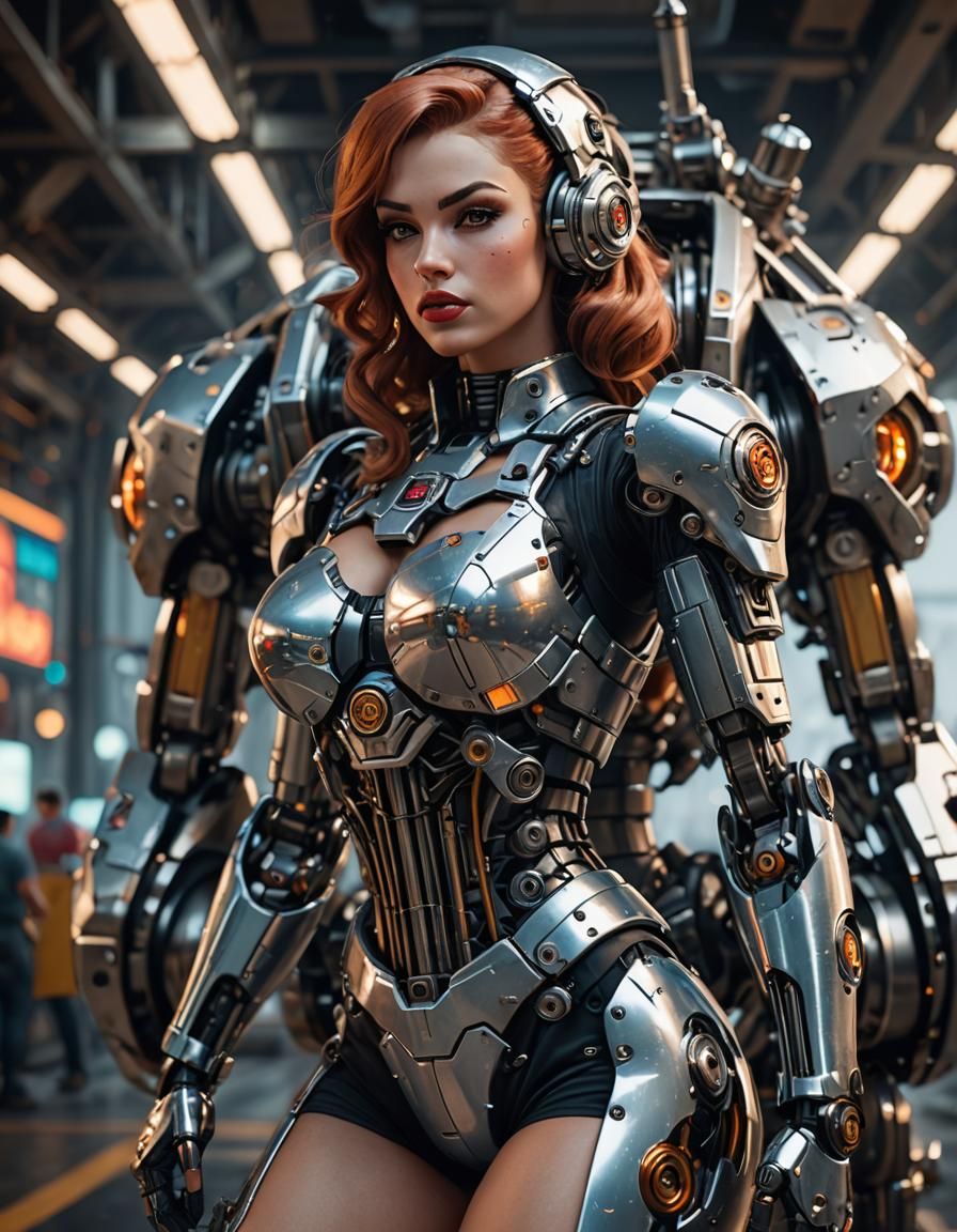 Futuristic Sci-Fi Pin-Up Girl with Mech Details