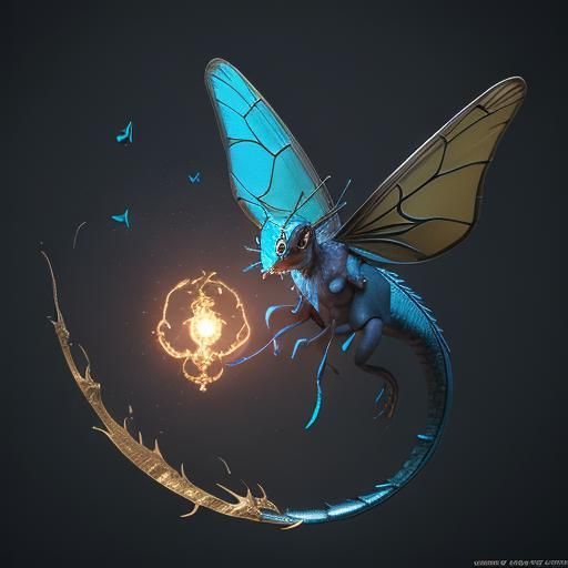Blue Butterflies and Dragon in 3D Digital Art