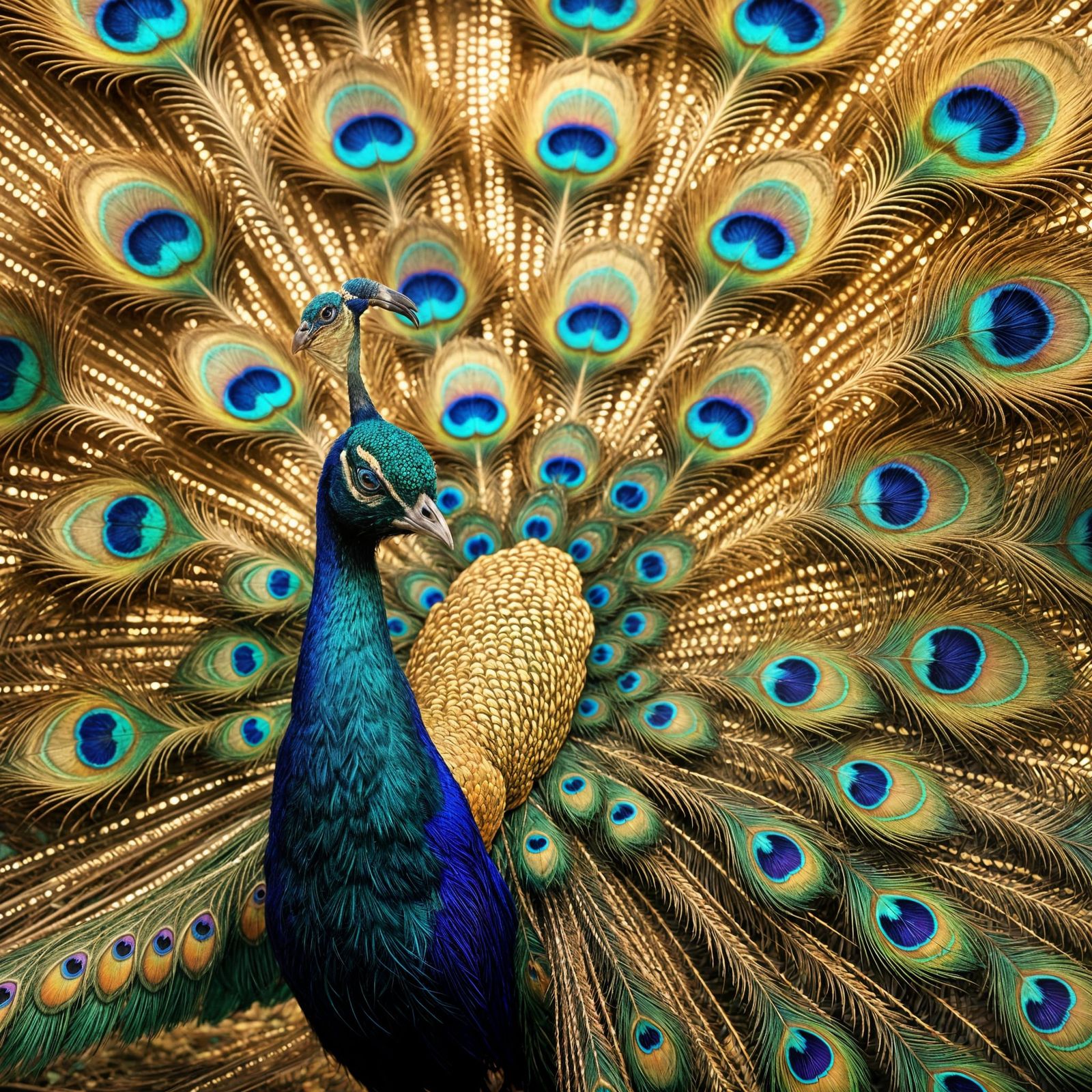 Fractal Peacock with Rainbow Iridescent Feathers