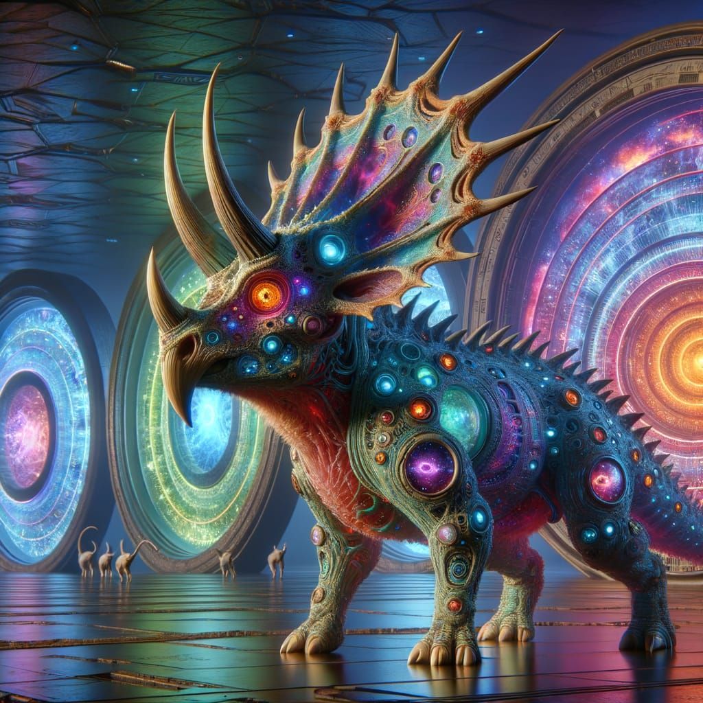 Hyper-Realistic, Multi-Dimensional Alien Triceratop in Fanta...