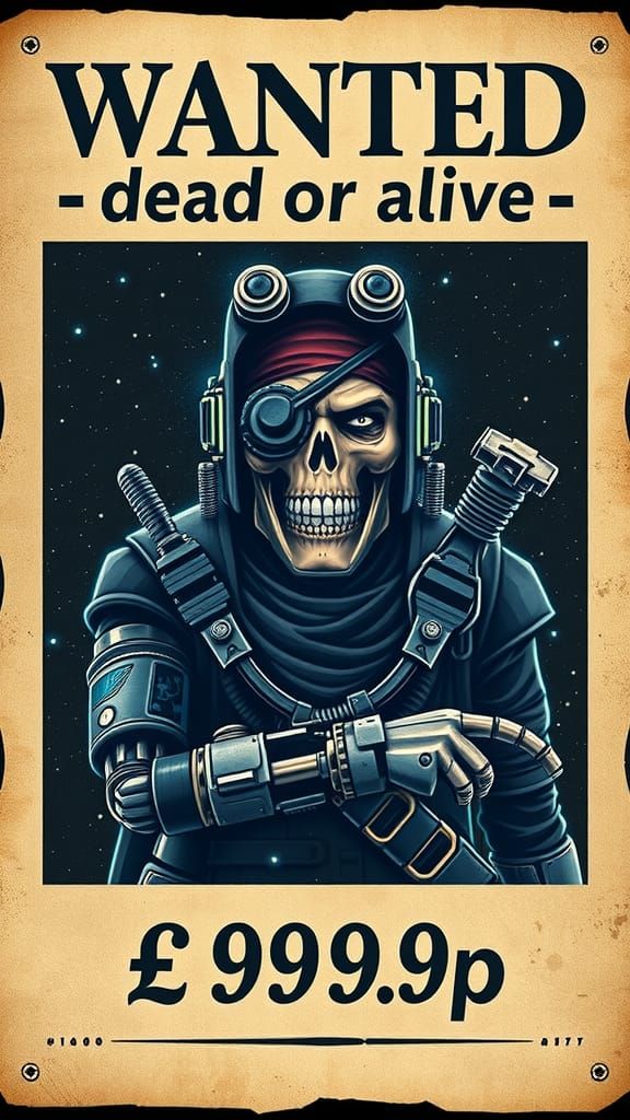 Interstellar Wanted Poster: Cybernetic Space Pirate