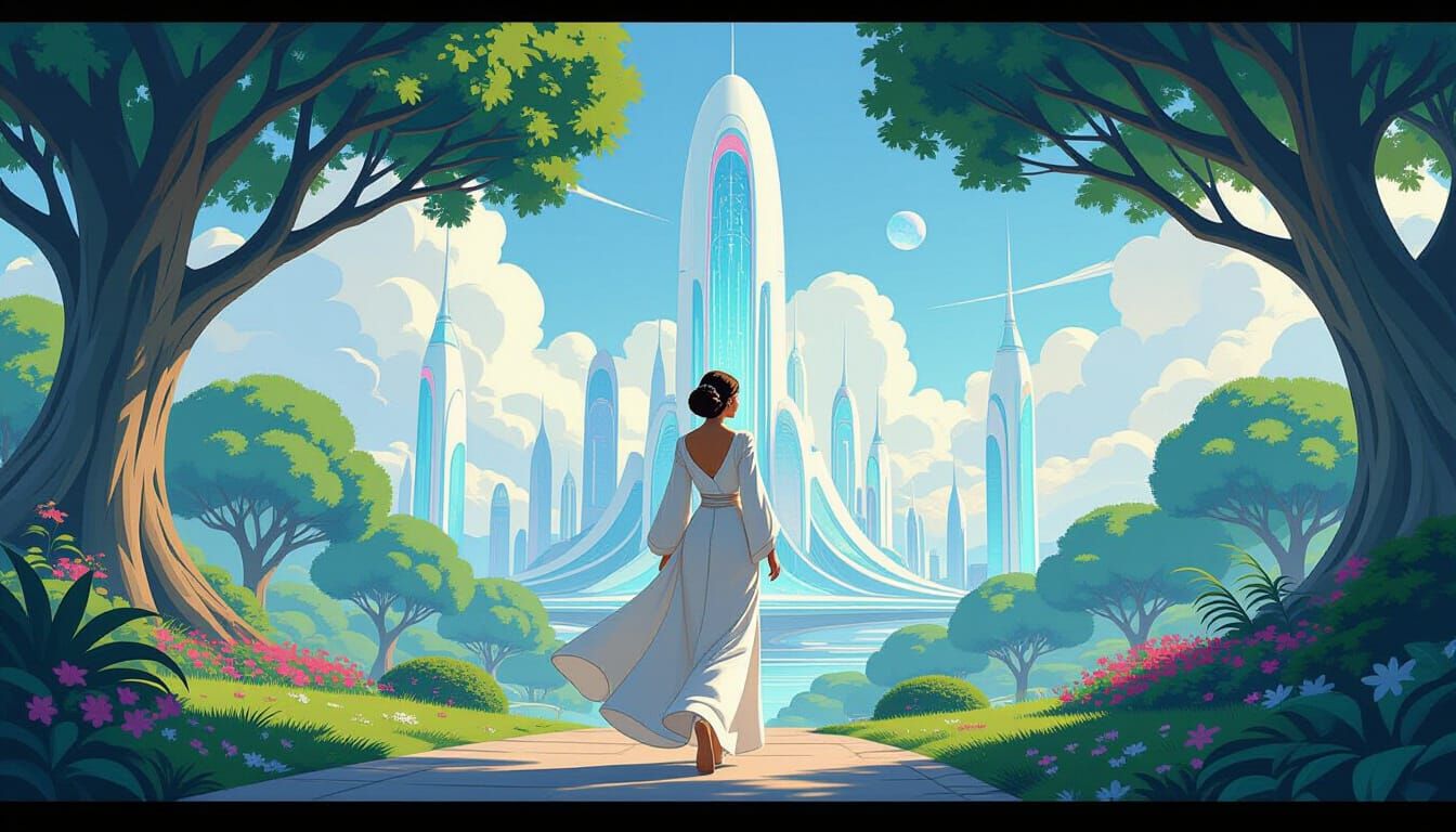 Utopic Frutiger Aero Future with Serene Woman