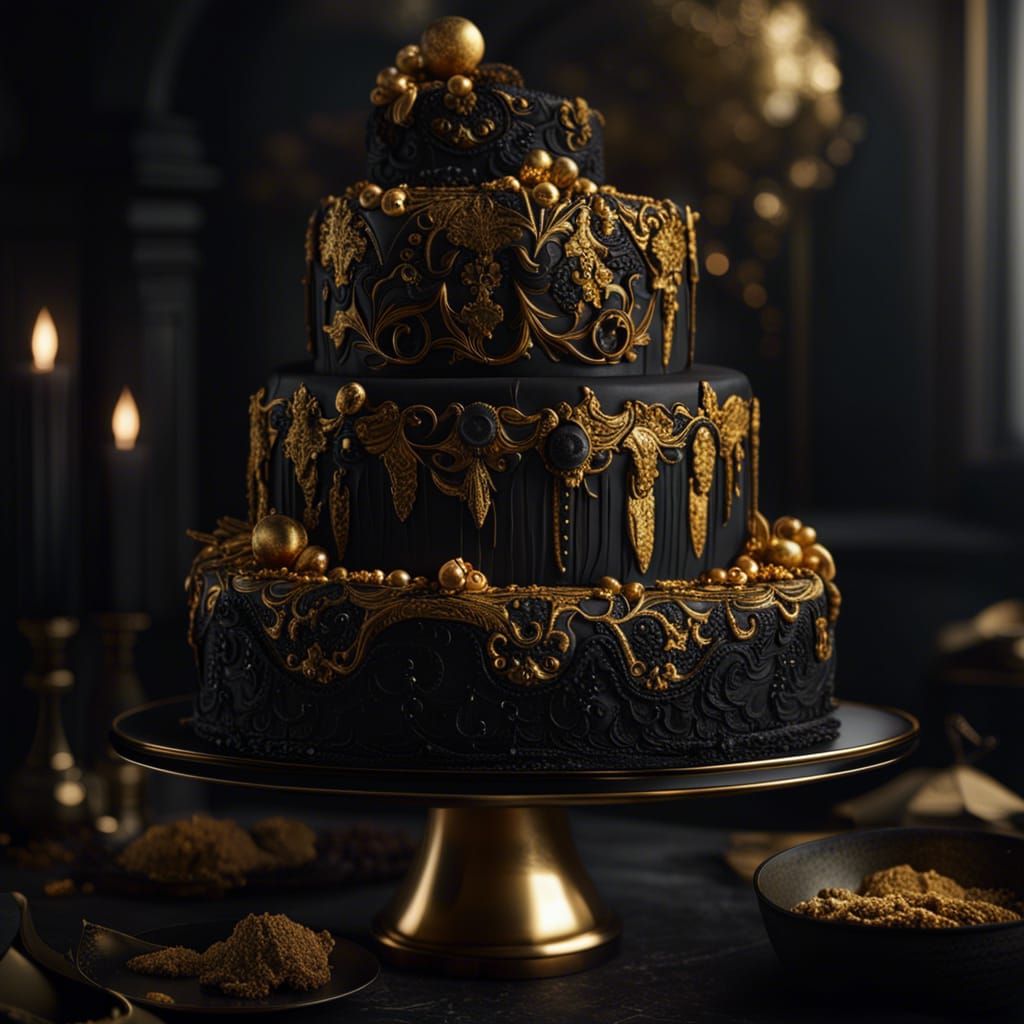 Dramatic Black and Gold Cake: Digital Matte Painting
