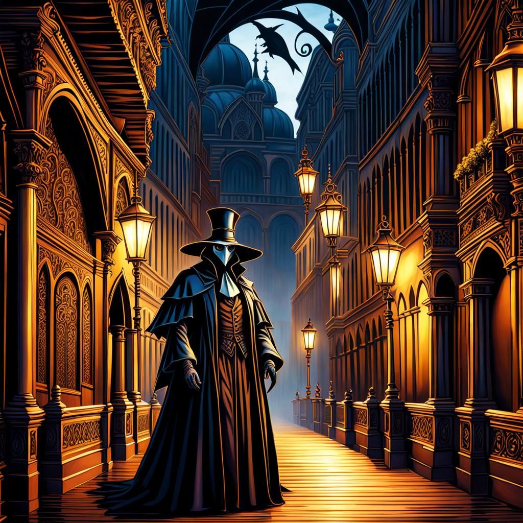 Nightmarish Plague Doctor on Venetian Bridges