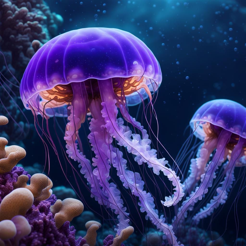 Glowing Purple Jellyfish Macro Shot in Deep Color