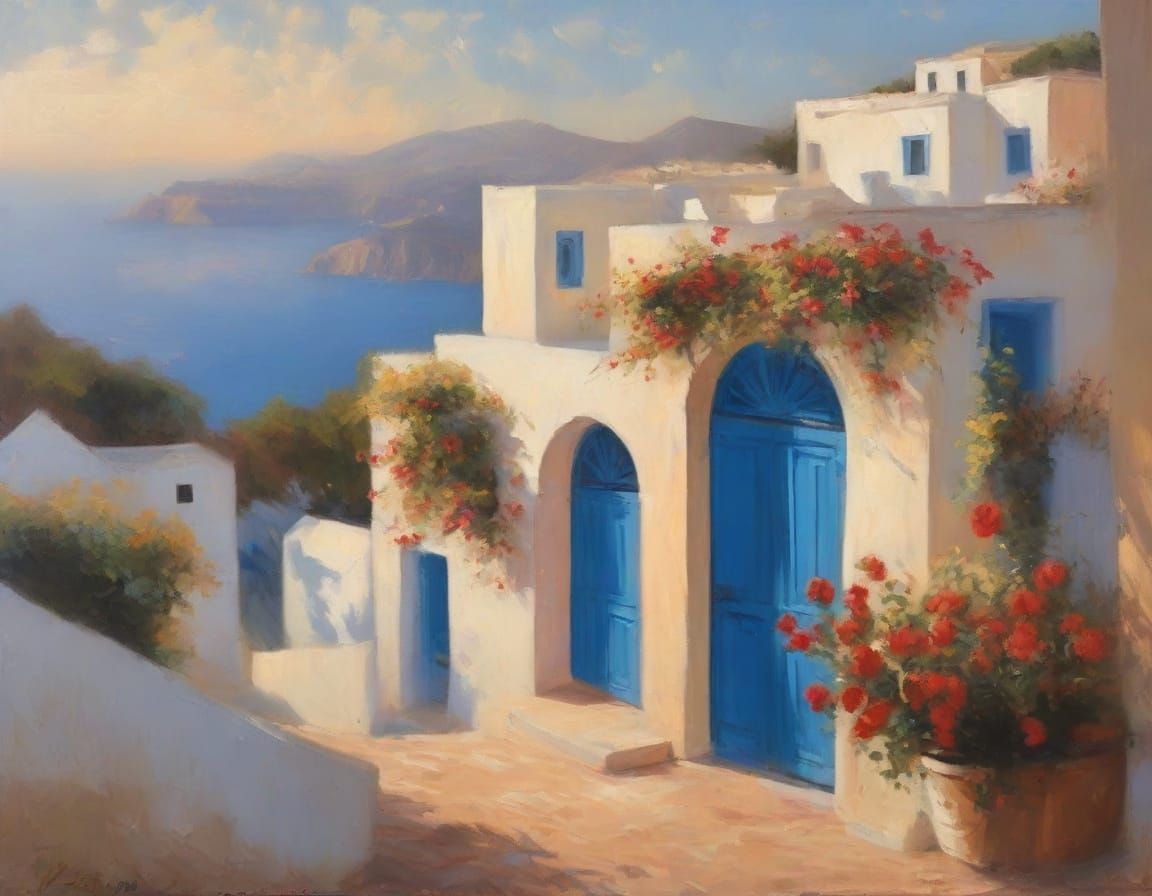 Santorini Caldera: An Impressionistic Painting in Monet's St...