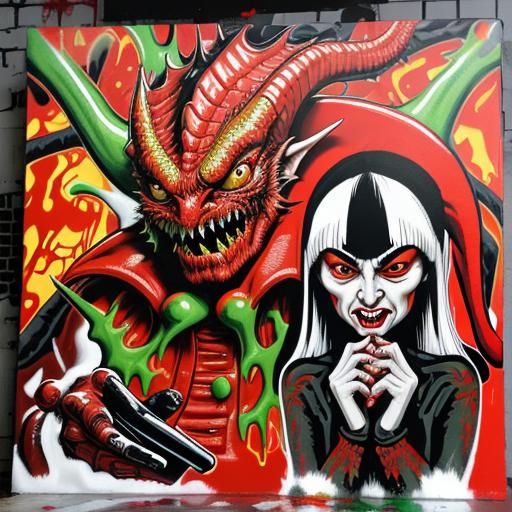 Red Dragon Janus Bleeding: Graffiti Art Style