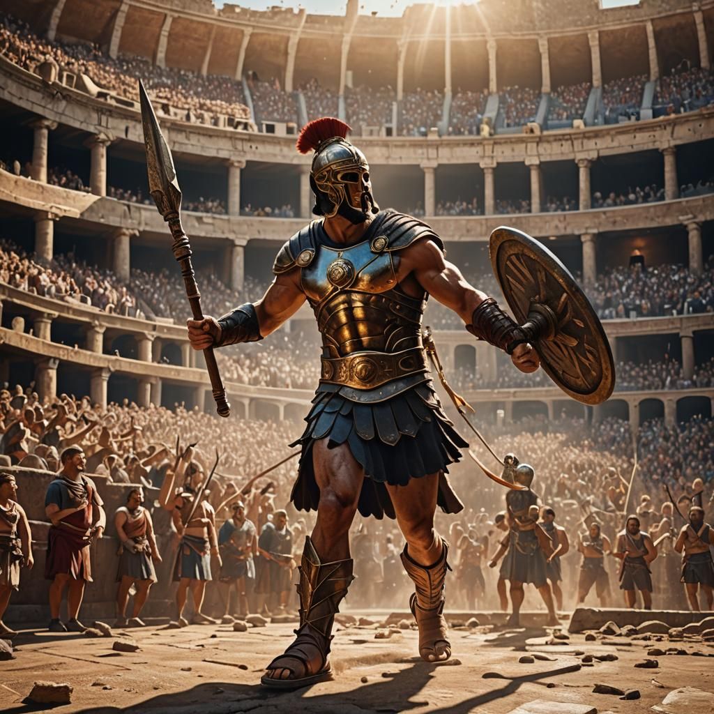 Gladiator in Colosseum with Trident, Splash Art