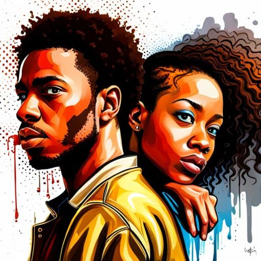 Vibrant Graffiti Art of African American Siblings