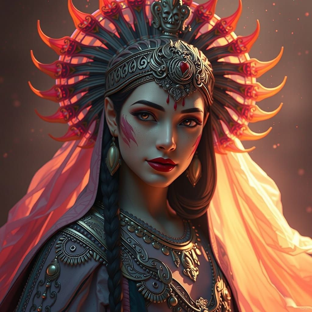 Detailed Portrait of Lord Krishna in Art Nouveau Style