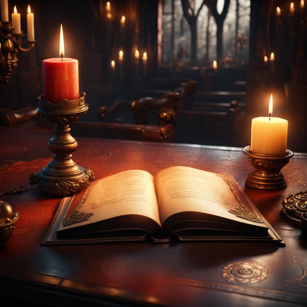 Open Book by Candlelight in Detailed Matte Painting