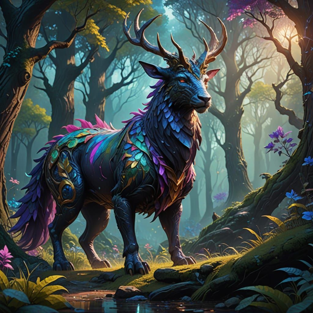 Mystical Forest Guardian in Vibrant Oil Painting Style