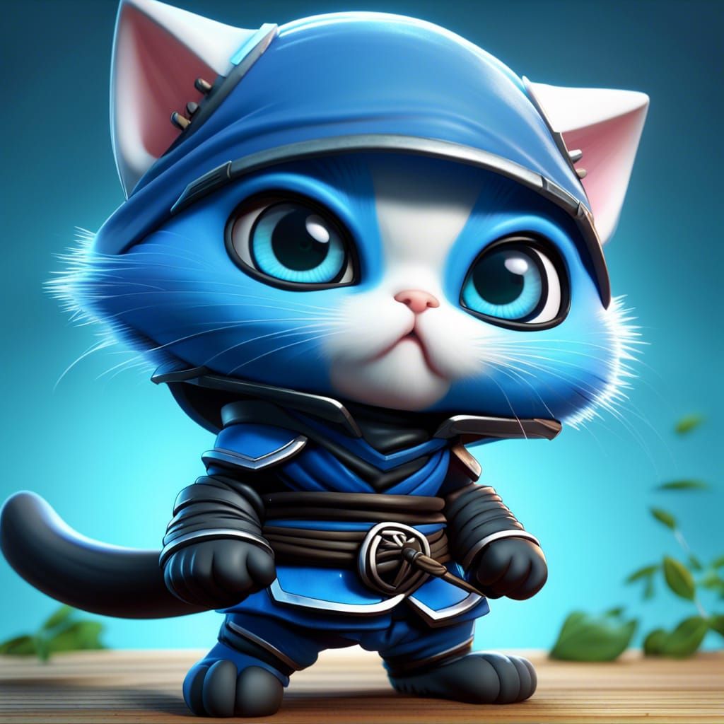 Chibi Ninja Kitten Portrait in Comic Book Style
