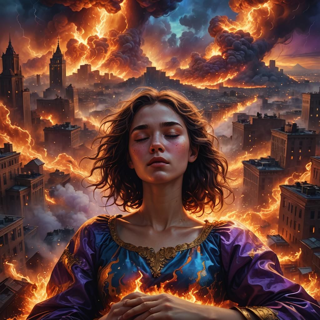 Fiery Dream: Apocalyptic Cityscape Digital Art
