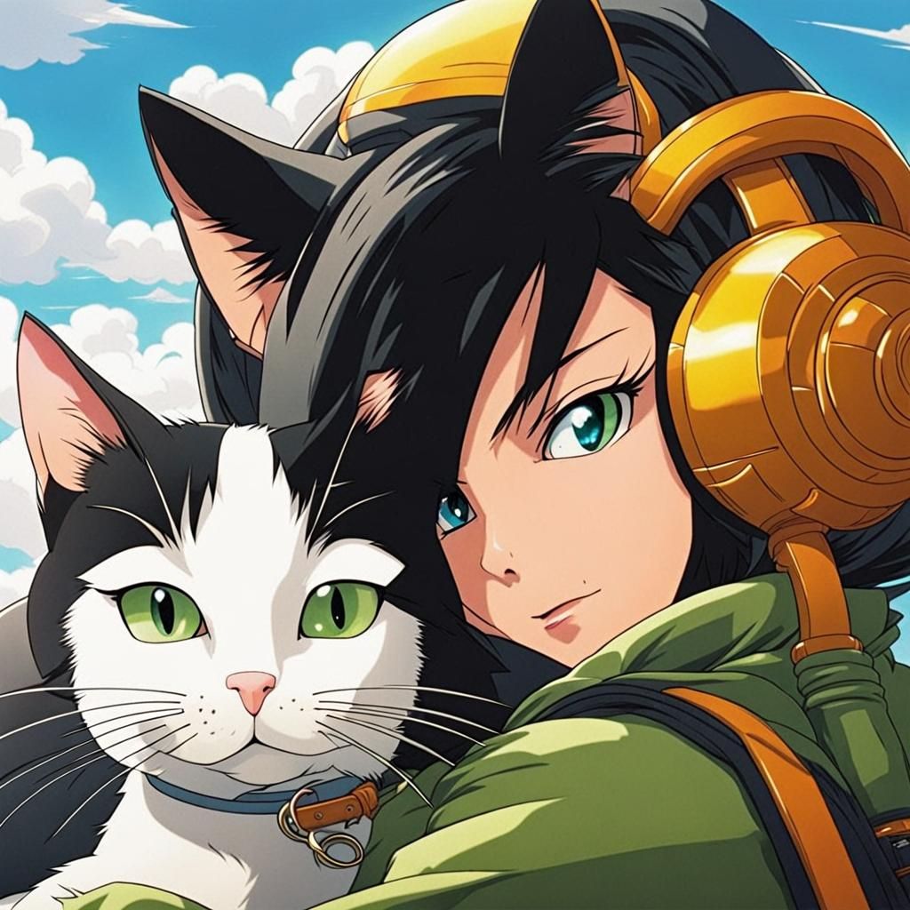 Android 17 Cat in Futuristic Anime Scene
