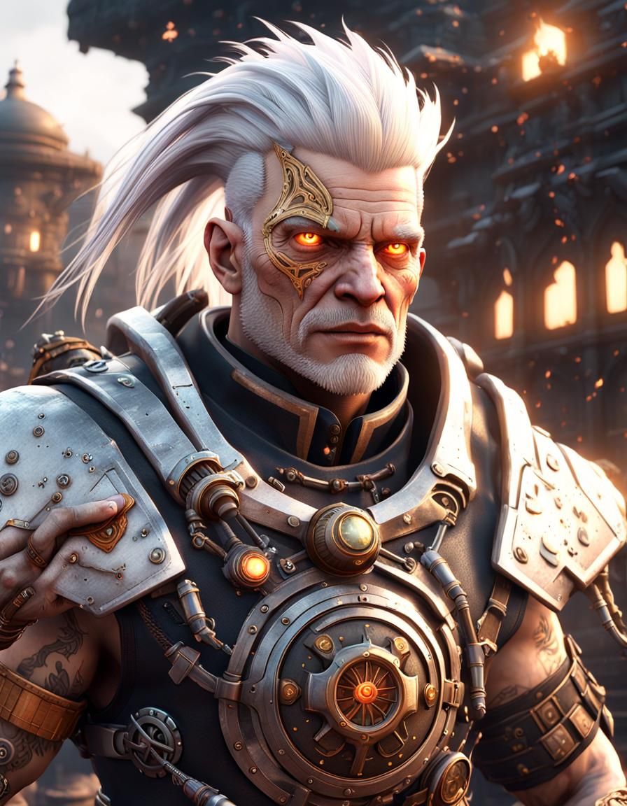 Albino Steampunk Bounty Hunter in High Quality 3D