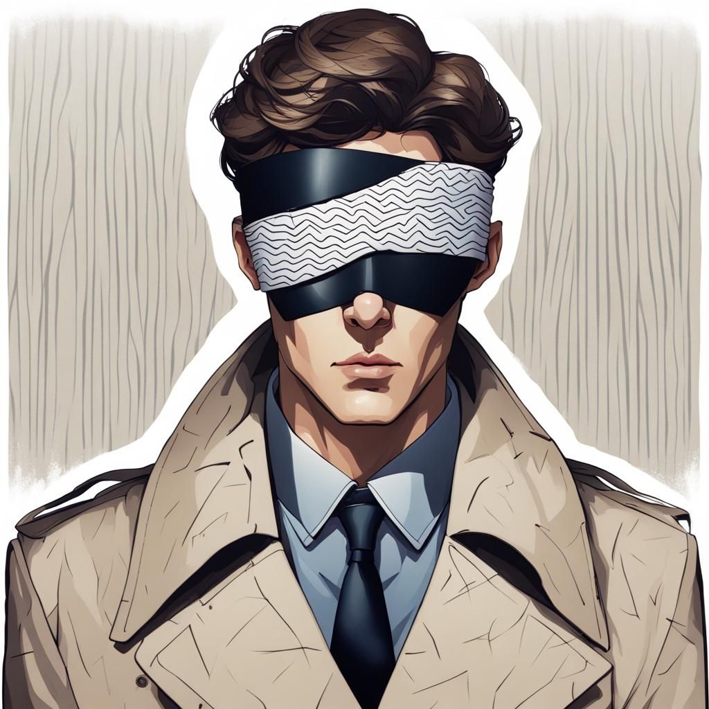 Man in Trench Coat with Radiant Blindfold