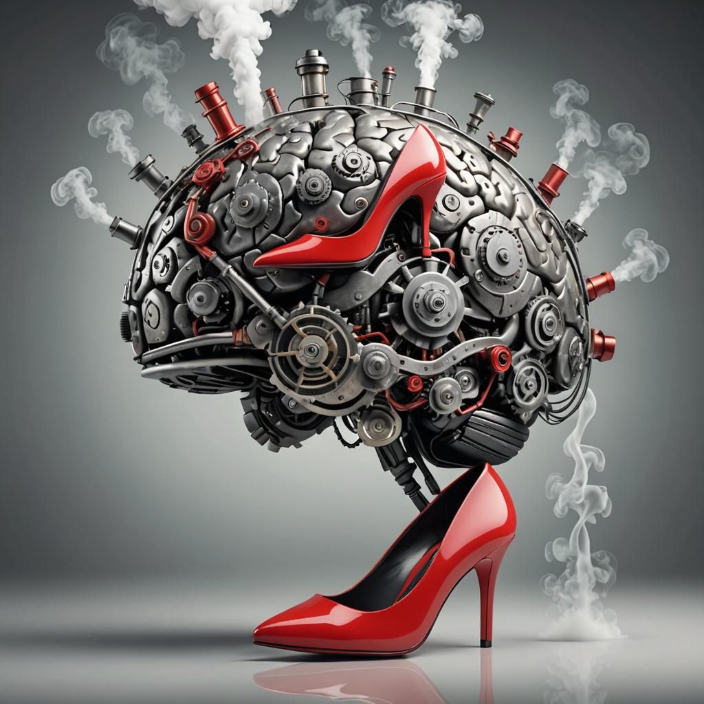 Steam-Powered Brain in Red High Heels