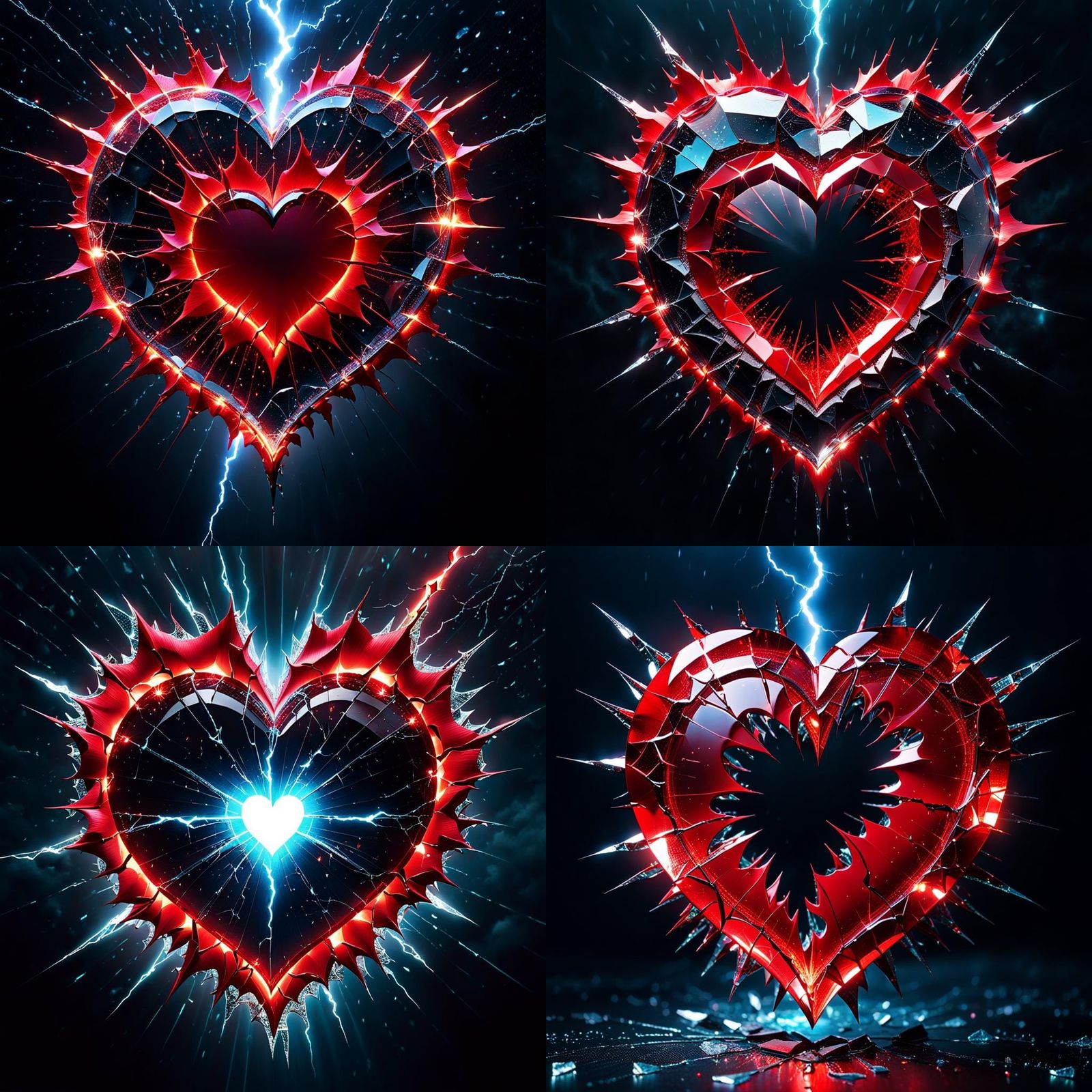 Cracked Heart Above Shattered Rose in Abstract Art