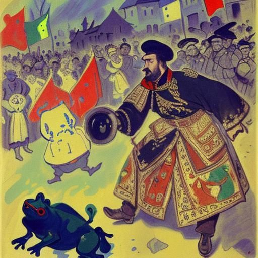 Ox Frog Observes a Battle: Impressionistic Dreamscape