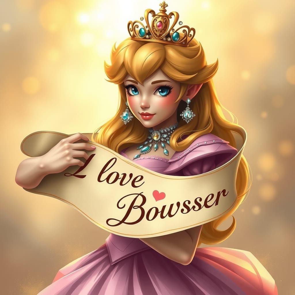 Princess Peach Declares Love for Bowser in Dreamy Landscape