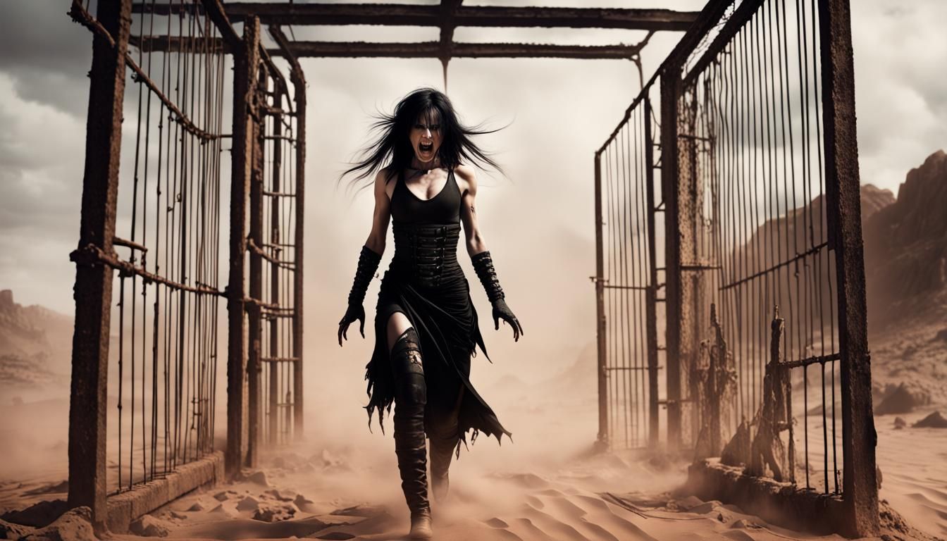 Gothic Cage Fighter Screams in Rage: Digital Matte Painting