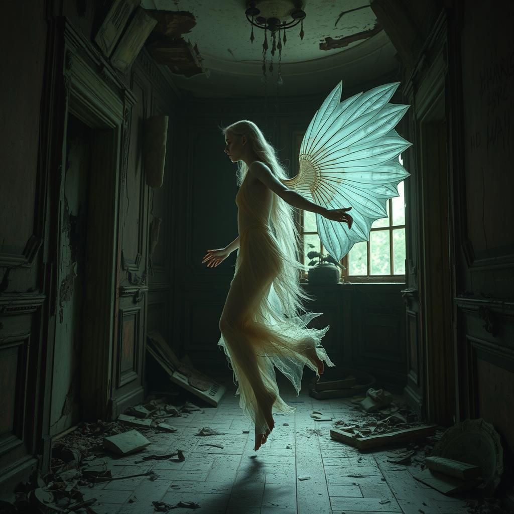 Ethereal Being in Decaying Victorian Mansion