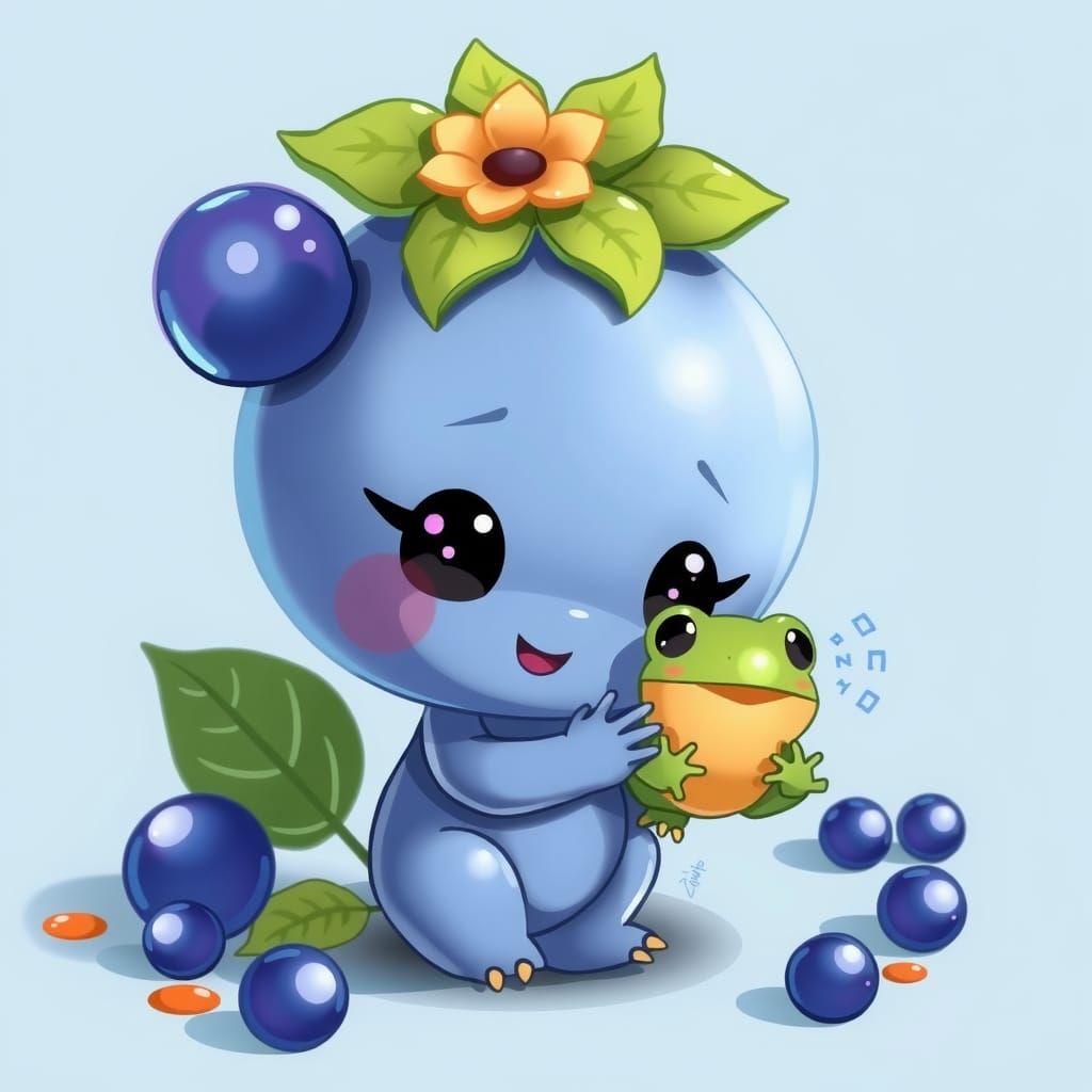 A little smile (1.5)A blueberry Chibi holding a little frog ...