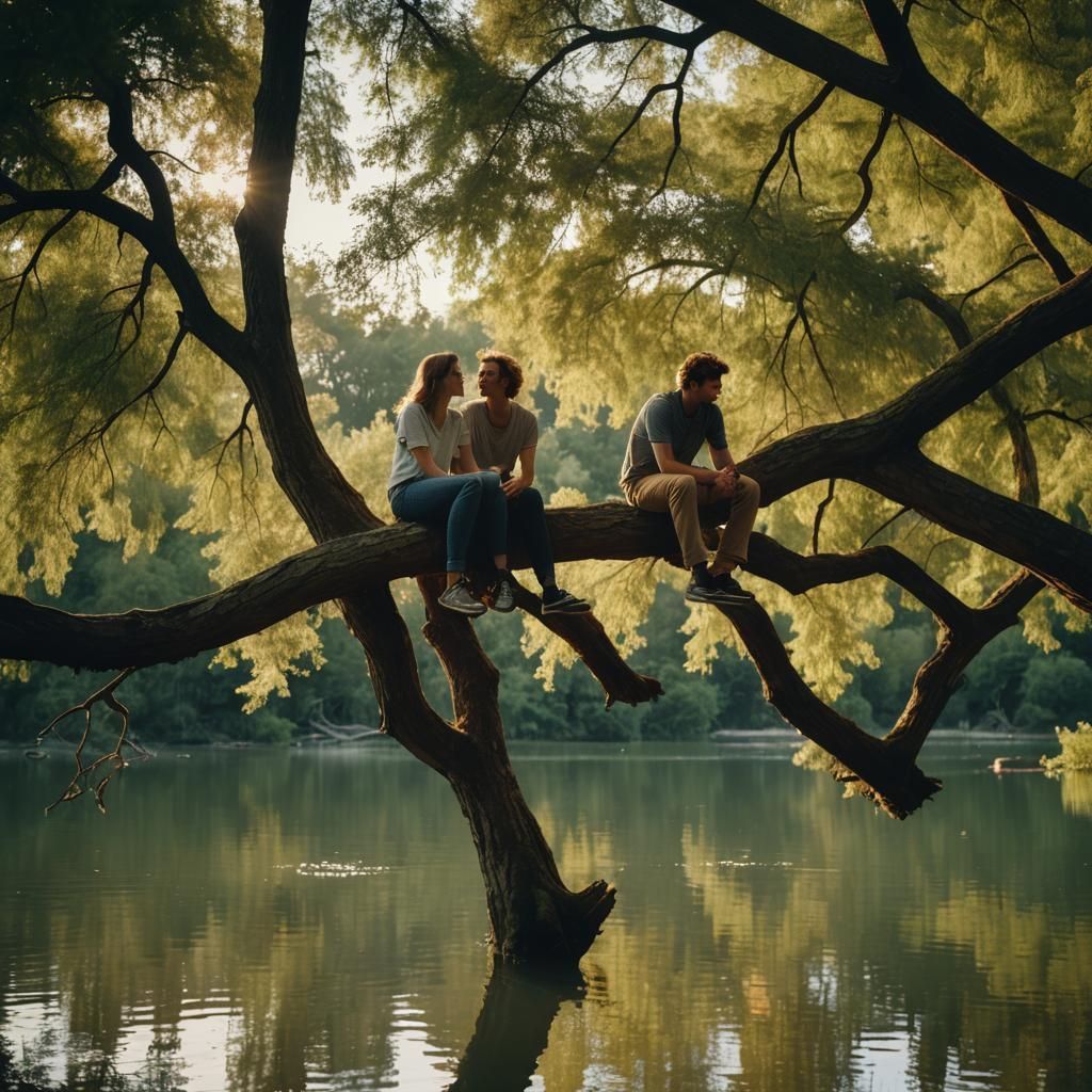 Romantic Lakeside Scene in Cinematic Style